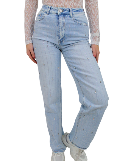 QUEEN HEARTS RHINESTONE WIDE LEG JEANS | W3708
