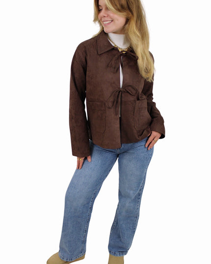 MAJA SUEDE BOW JACKET | BROWN