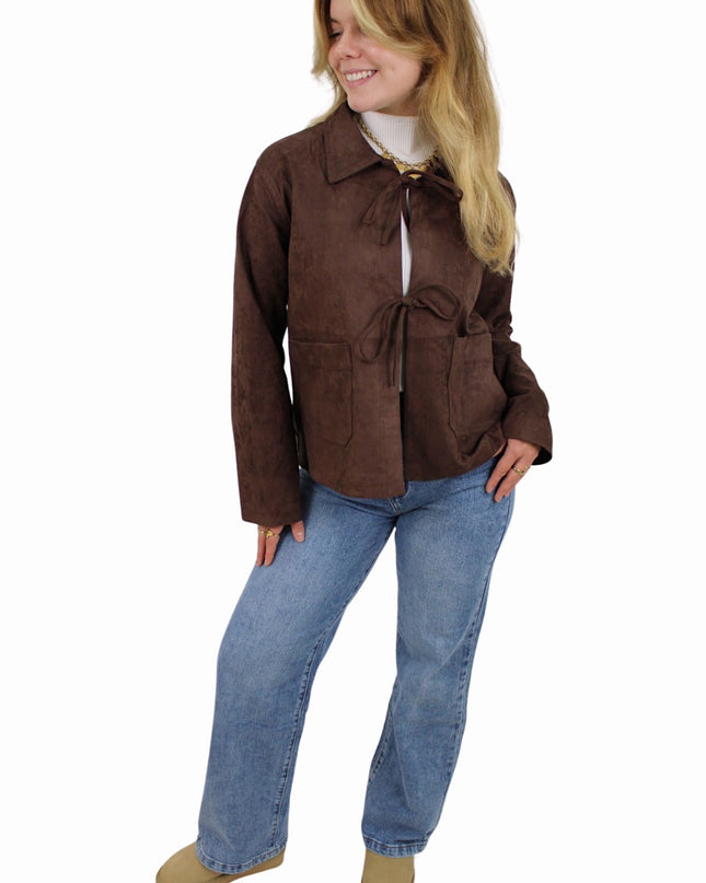 MAJA SUEDE BOW JACKET | BROWN