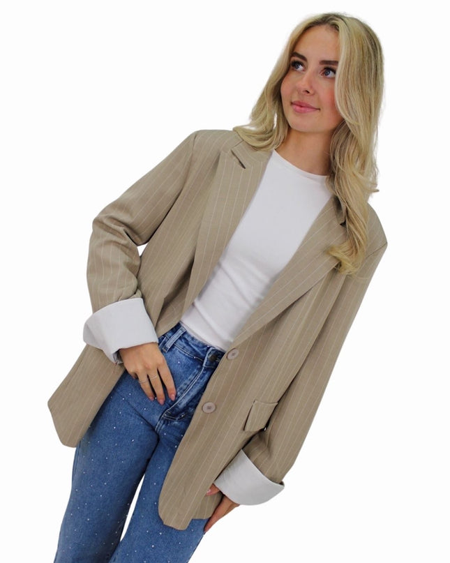 KAYLEY OVERSIZED STRIPED BLAZER | BEIGE