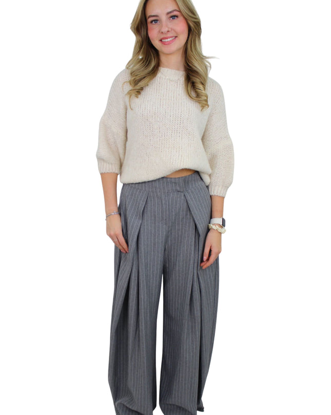 LIVIA STRIPED WIDE LEG PANTALON | GREY