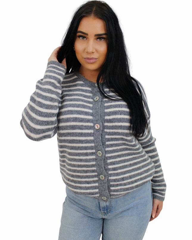 SOFT STRIPED CARDIGAN | GREY