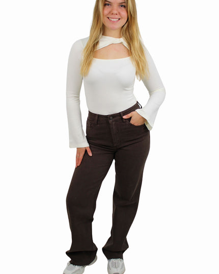 QUEEN HEARTS TALL GLITTER WIDE LEG JEANS W3767 | BROWN