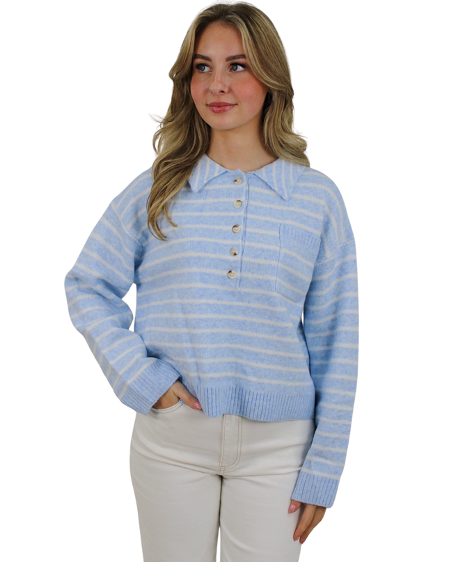 STRIPED POLO KNIT | BABY BLUE